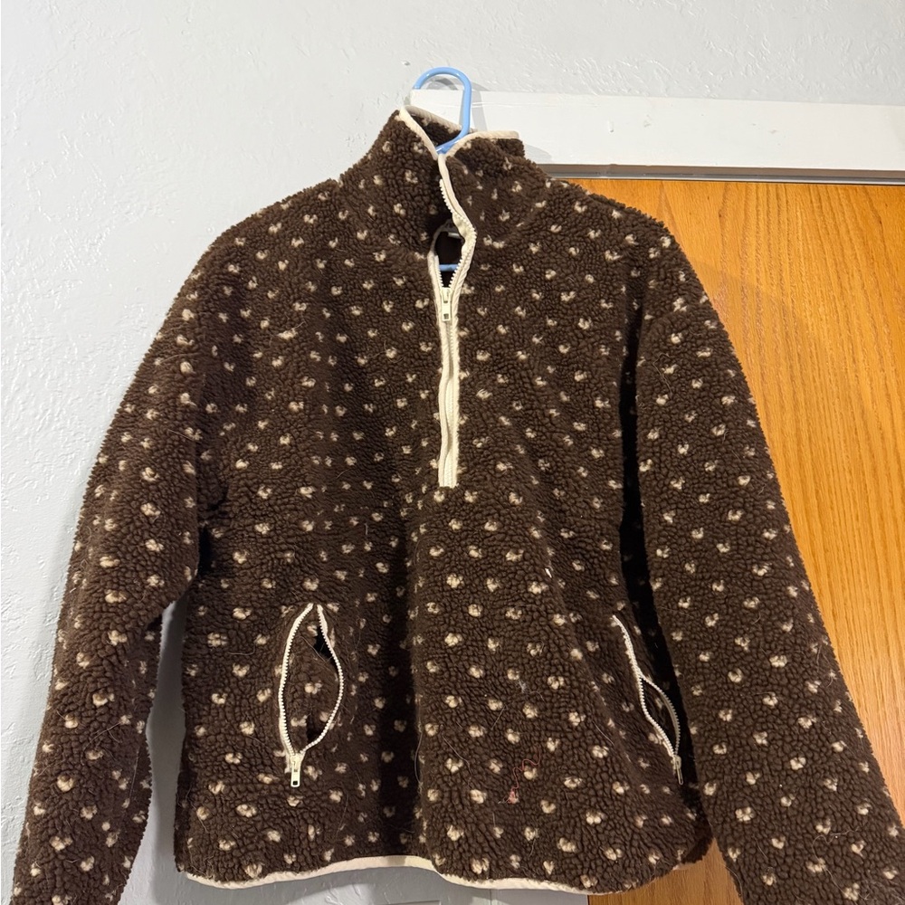 Chic Brown Teddy Jacket with Polka Dots